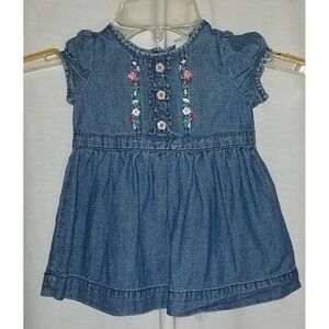 vintage oshkosh denim dress baby 6‎ months embroidery flowers  floral buttons